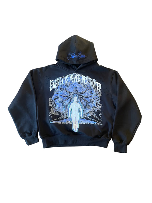 “Energy Is Never Destroyed” distressed cropped hoodie